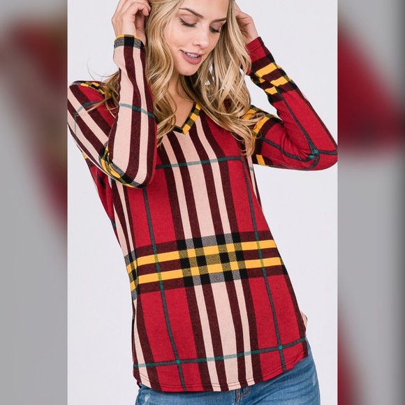 ❤️LAST 1! 😊Stunning Red/Blush Plaid Tunic - Picture 3 of 5